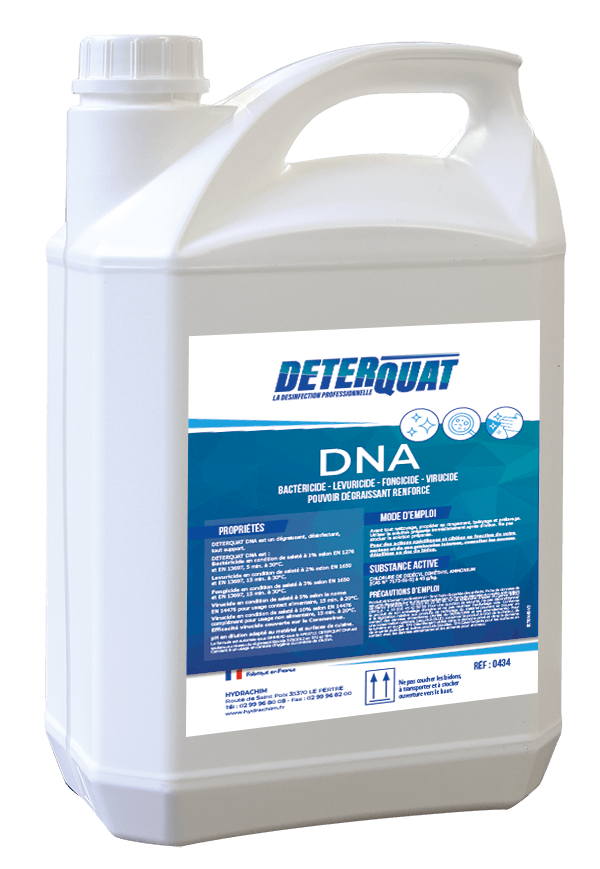 Dégraissant désinfectant tous supports Deterquat® DNA 5L / Bactéricide, levuricide, fongicide et virucide, efficace sur Coronavirus - Le bidon (4 par carton)