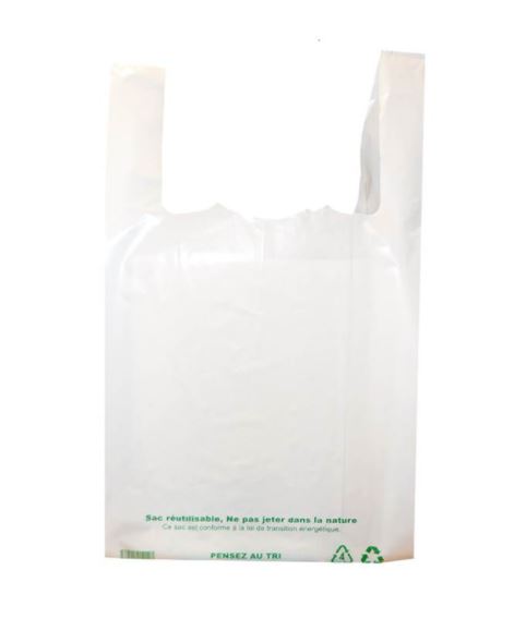 Sac bretelles réutilisable 30+7+7cm PEBD blanc - Le carton de 500