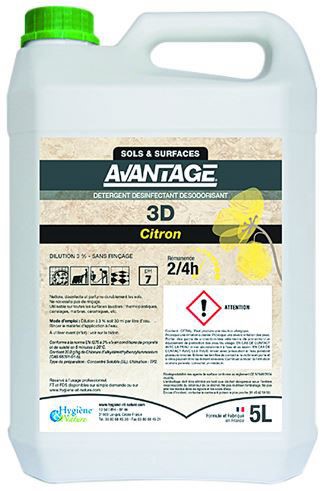 Détergent Désodorisant Désinfectant 3D sols et surfaces Avantage® Citron 5L