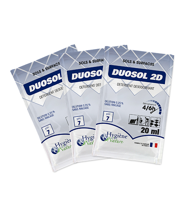 Détergent Désodorisant 2D sols et surfaces Duosol® Citron/citron vert en dosettes de 20ml - Le carton de 250