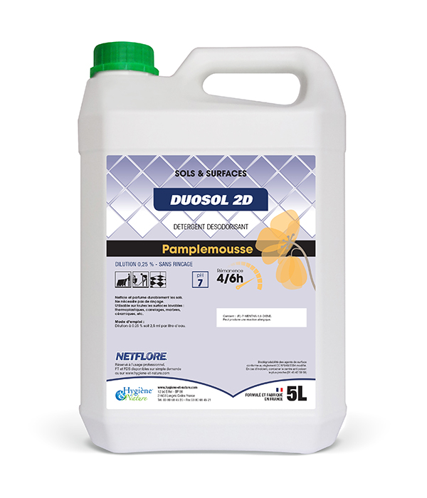 Détergent désodorisant 2D sols &amp; surfaces Duosol® pamplemousse 5L - Le bidon (2 par carton)