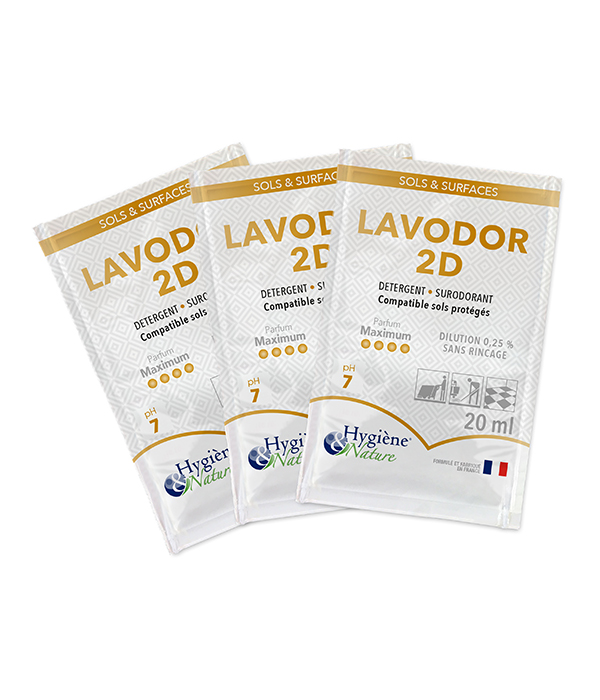 Détergent surodorant 2D Citron pour sols et surfaces Lavodor en dosettes de 20ml - Le carton de 250