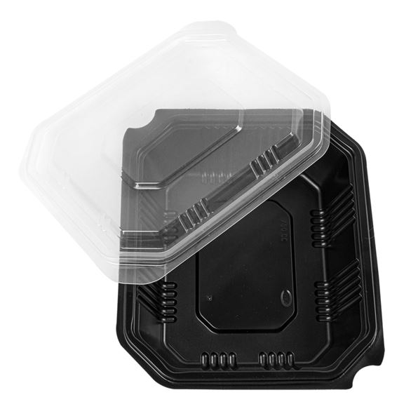 Barquette micro-ondable PP noir 750ml 19,4x16,4x5cm avec couvercle transparent - Le carton de 300
